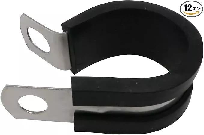 1/2" Cable Clamp Stainless Steel Rubber Cushioned Insulated Metal Clamp, Tube Holder for Tube, Pipe or Wire Cord Installation (12 Pack)