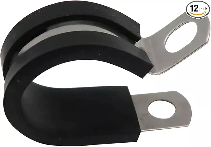 1/4" Cable Clamp Stainless Steel Rubber Cushioned Insulated Metal Clamp, Tube Holder for Tube, Pipe or Wire Cord Installation (12 Pack)