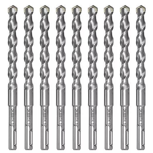 10-Piece 1/2" SDS Plus Drill Bits Rotary Hammer Drill Bit Set, Carbide Tipped for Drilling Concrete Cement Porcelain Tiles Ceramic Pots Stone Brick, Diameter 12mm, 160mm Long, SDS Plus Shank.