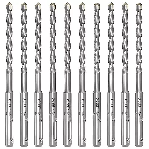 10-Piece 1/4” SDS Plus Drill Bits Rotary Hammer Drill Bit Set, Carbide Tipped for Drilling Concrete Cement Porcelain Tiles Ceramic Pots Stone Brick, Diameter 6mm, 160mm Long, SDS Plus Shank