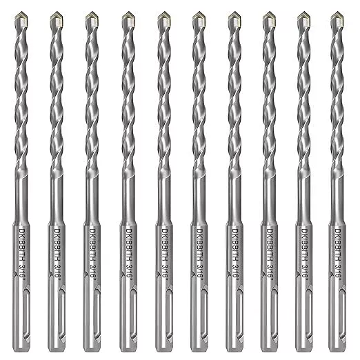 10-Piece 3/16” SDS Plus Drill Bits Rotary Hammer Drill Bit Set, Carbide Tipped for Drilling Concrete Cement Porcelain Tiles Ceramic Pots Stone Brick, Diameter 5mm, 160mm Long, SDS Plus Shank