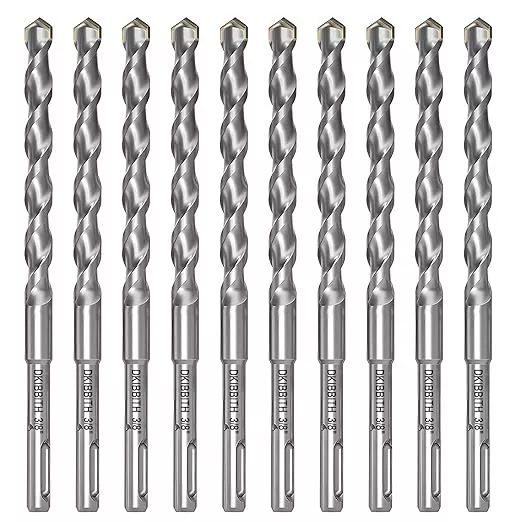 10-Piece 3/8" SDS Plus Drill Bits Rotary Hammer Drill Bit Set, Carbide Tipped for Drilling Concrete Cement Porcelain Tiles Ceramic Pots Stone Brick, Diameter 10mm, 160mm Long, SDS Plus Shank.