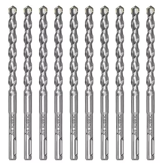 10-Piece 5/16" SDS Plus Drill Bits Rotary Hammer Drill Bit Set, Carbide Tipped for Drilling Concrete Cement Porcelain Tiles Ceramic Pots Stone Brick, Diameter 8mm, 160mm Long, SDS Plus Shank.