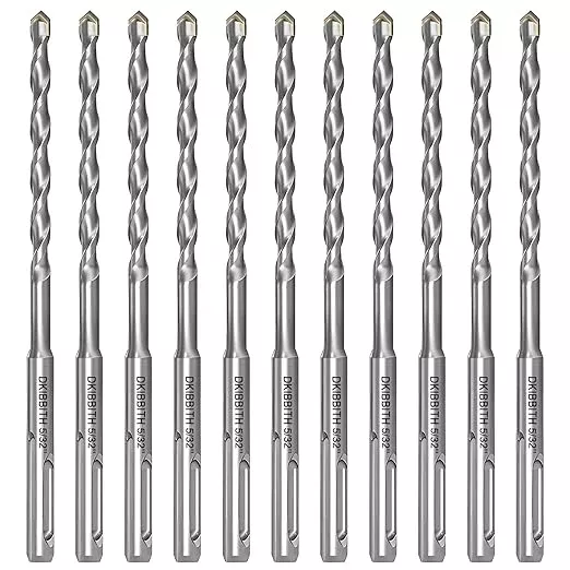 10-Piece 5/32" SDS Plus Drill Bits Rotary Hammer Drill Bit Set, Carbide Tipped for Drilling Concrete Cement Porcelain Tiles Ceramic Pots Stone Brick, Diameter 4mm, 160mm Long, SDS Plus Shank.