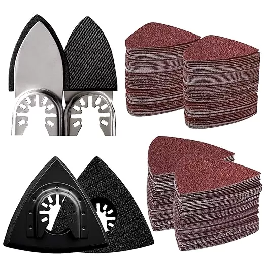 104Pcs Oscillating Tool Detail Sanding Pads Kit 2Pcs Triangle Sanding Pads and 2Pcs Finger Sanding Pad 100Pcs Multitool Sandpaper Grit Fit for Finishing Wood Sanding Plaster