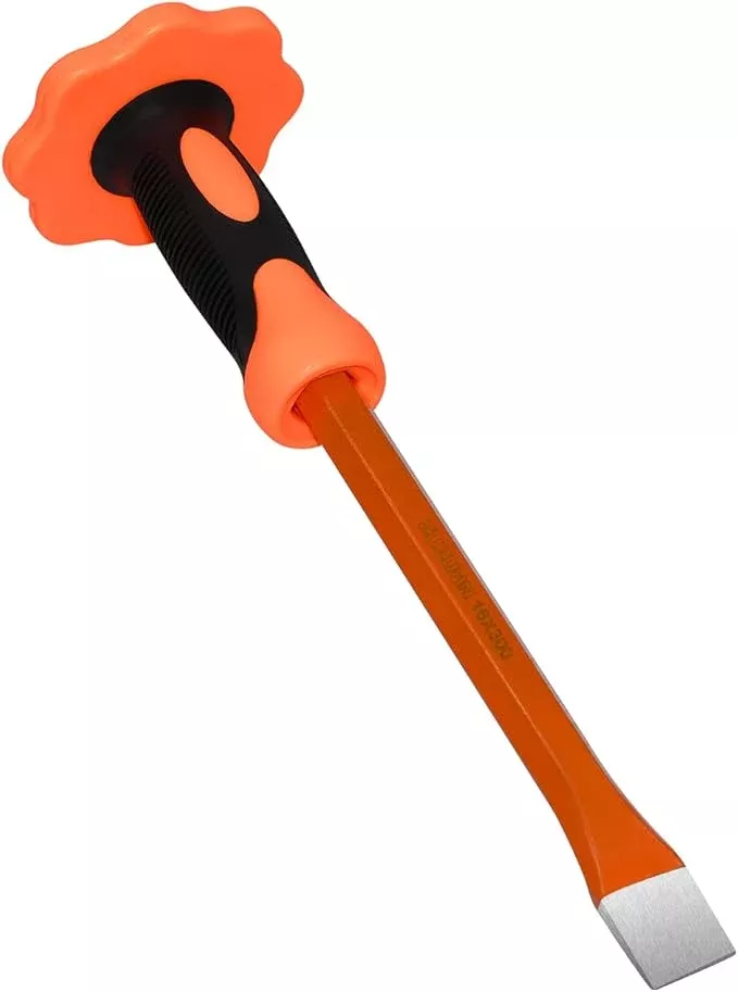 12inch Heavy Duty Flat Chisel with Hand Protection,Flat Head,Demolishing/Masonry/Carving/Concrete Breaker Chisels with Bi-Material Hand Guard