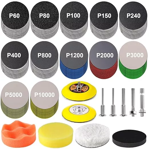 131 Pieces 3 Inch Sanding Discs, GOH DODD Headlight Restoration Kit Hook and Loop Sanding Pads 60 to 10000 Grit Wet Dry Sandpaper with 1/8" 1/4” Shank, Backer, Polishing Pads and Interface Pad