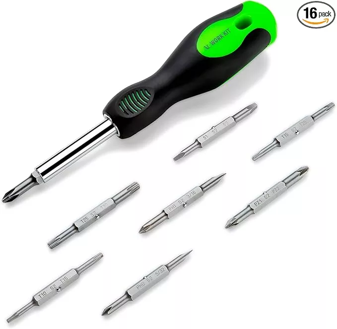 16-in-1 Multi-bit Screwdriver Set Tool All in One, Portable Multi-Purpose Screwdriver, Slotted/Philips/Pozi/Torx/Square,Nut Driver