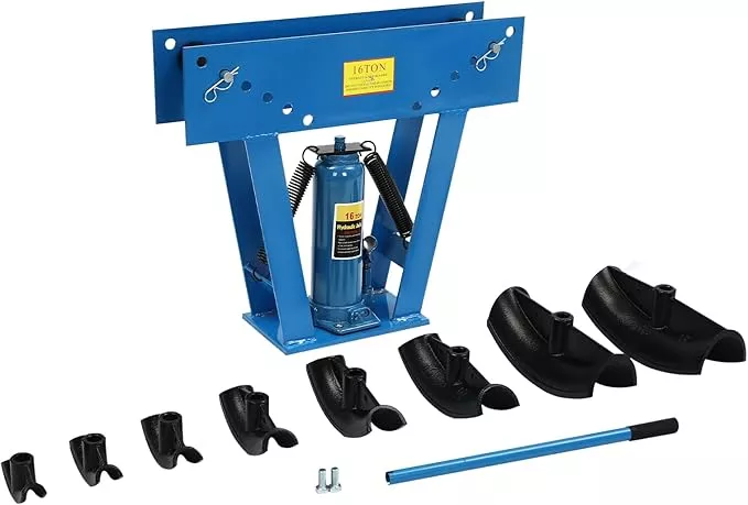 16 Ton Hydraulic Pipe Bender Manual Pipe Bending Machine Tube Bender Tool with 8 Bending Dies (1/2", 3/4", 1", 1-1/4", 1-1/2", 2", 2.5", 3") & Adjustable Guide Rollers 90-180° Bending for Pipeline
