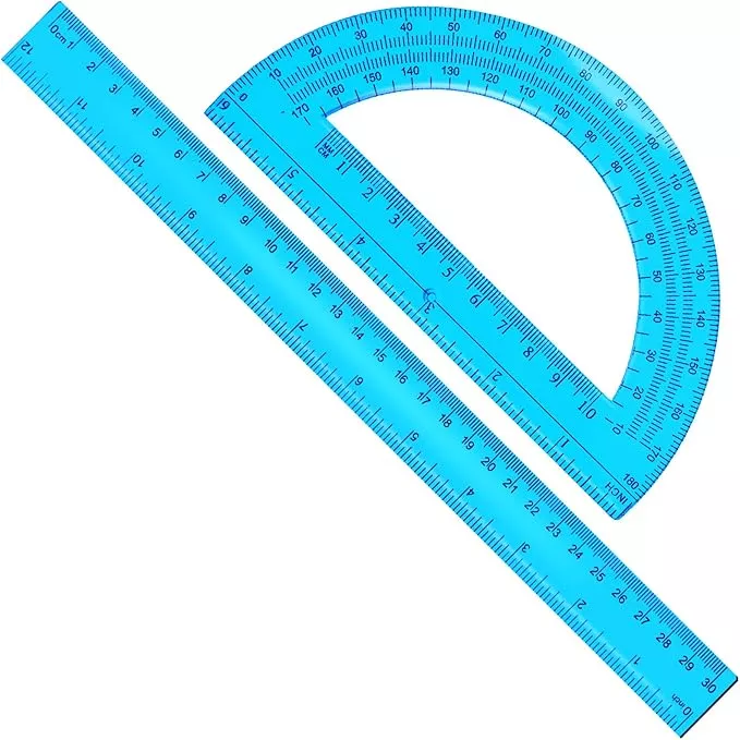 2 Packs 12 Inch Plastic Ruler and 6 Inch Plastic Protractor Set Clear Math Geometry Set Classroom Set Angle Detector School Supplies Classroom Ruler Home Office Drawings (Blue)