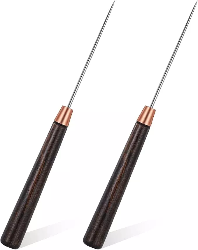 2 PCS Wooden Handle Scratch Awl Tool, Leather Awl Punch Tools, Slender Sewing Awls, Scratch Awls Tool for Punching, Sewing, Bookbinding, Leather Craft Repair
