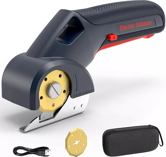 2025 NEW 4V Cordless Electric Scissors, Cardboard Cutter with 2 Titanium Blade, Safety Lock & Extra Blade, Rotary Cutter for Cardboard,Fabric,Plastic, Gifts for Men&Women - Grey