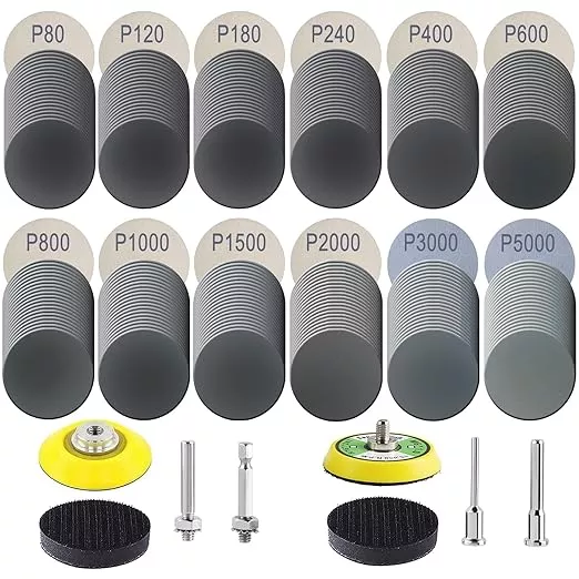 240Pcs 2 Inch Sanding Discs, Assorted 80 to 5000 Grit Silicon Carbide Hook & Loop Sandpaper with 1/4" 1/8" Shank Sanding Pads and Foam Buffering Pad for Wood Metal Car (2 inch 80-5000 Grit)