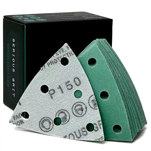 3.5" (93mm) 6-Hole 150 Grit Triangle Sanding Sheets - Fits Festool Rotex RO 90 Delta - Heavy-Duty Hook & Loop Film Disc Abrasives - Sandpaper for Detail Sanders - 50 Pack Box