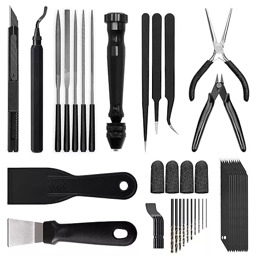 3D Printer Tools Kit Essential, 3D Printing Tools Kit, 3D Printer Accessories, Deburring Tool, Wire Cutter, Drill, Scraper for Remove, Smoothing, Finishing, Deburring, Craving, Drilling