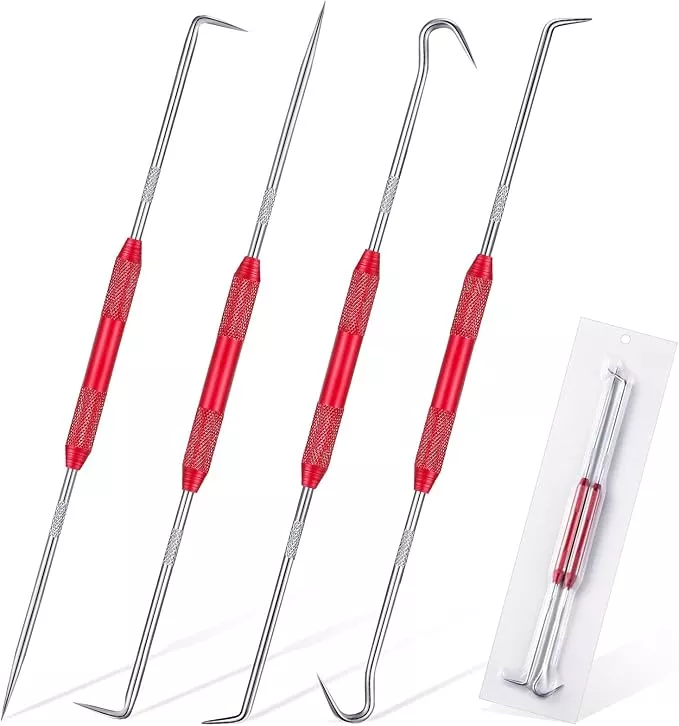 4 Pcs Hook and Pick Set Double Pointed Scribe Car Auto Oil Metal Pick O Ring Seal Puller Hooked Scriber Marking Tools for Carpenter Machinists Technicians, 9.06 Inches