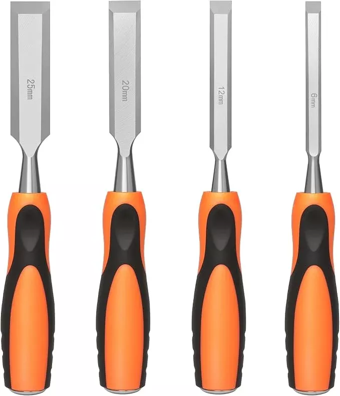 4 Piece Wood Chisel Sets Woodworking Tools Set, Wood Chisels for Woodworking with Steel Hammer End, Wood Tools Chisel Set Woodworking with Ergonomic Plastic Handle
