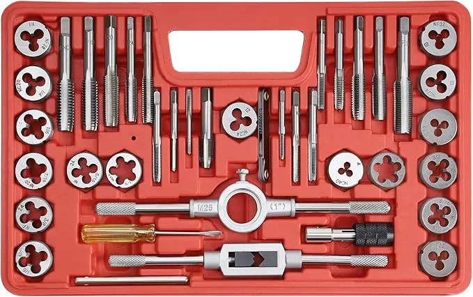 40pcs Metric Tap and Die Set, Metric Standard Rethreading Tool Kit, Coarse and Fine Threads for Cutting External and Internal Threads, Essential Repair Tool Kit with Thread Wrench
