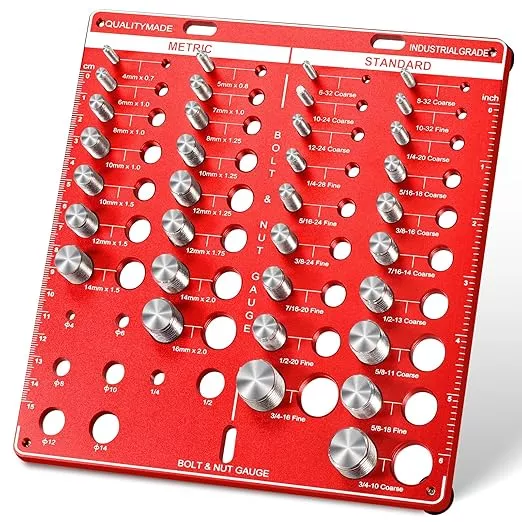 42 Nut and Bolt Thread Checker - 19 Standard and 15 Metric Bolt Checker and 8 Drill Bit Gauge,Bolt Size and Thread Gauge,Wall-Mountable Bolt and Nut Identifier Gauge