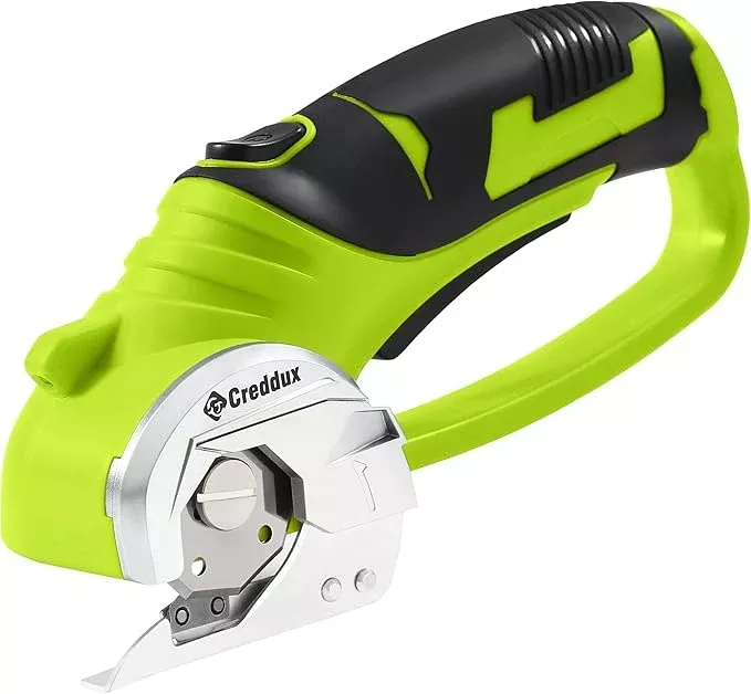 4v Cordless Electric Scissors, Electric Box Cutter With LED Light and Safety Lock, Cardboard Cutter, Rotary Cutter for Cardboard Leather Carpet Plastic Yellow