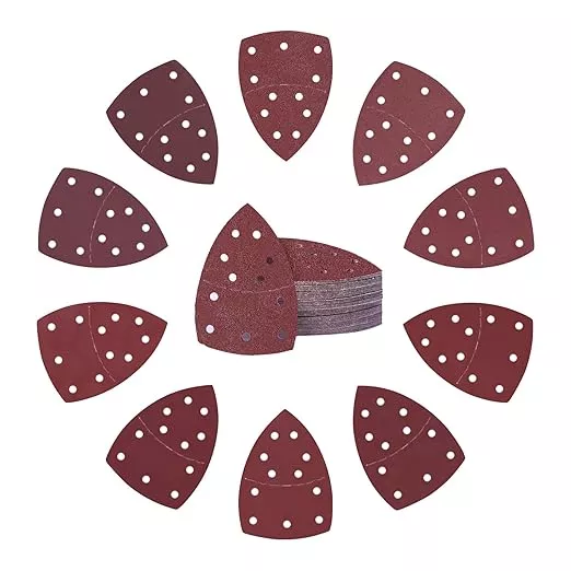 50PCS Mouse Detail Sander Sandpaper Hook and Loop 11-Holes Triangular Sanding Sheets for Mouse Sanders - Mixed Grits Coarse to Fine 40/60/80/100/120/180/240/320/400/600 Grits
