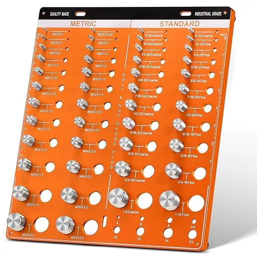 54 Nut and Bolt Thread Checker - 22 Standard and 24 Metric Bolt Checker and 8 Drill Bit Gauge,Bolt Size and Thread Gauge,Wall-Mountable Bolt and Nut Identifier Gauge