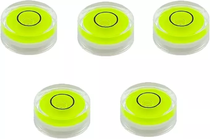 5Pcs Small Circular Bubble Levels with Double Sided Adhesive Bottom Mini Little Stick-on Bubble Spirit Level Measuring Layout Tools Levels (15x8mm)