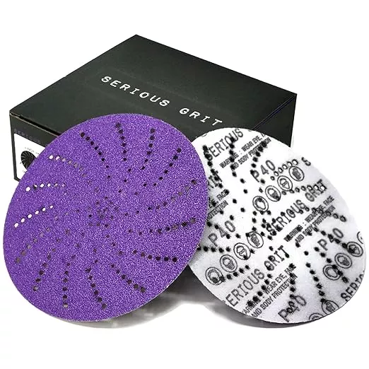 6-Inch 40 Grit Ceramic Multi-Hole Hook & Loop Sanding Discs - Advanced Grain for Fast Cutting & Long Life - Film-Backed Universal Fit Sandpaper for 6-in Sanders - 25 Pack Box