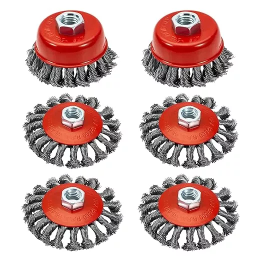 6 Pack 4 Inch Wire Wheels for Angle Grinder, 3 Inch Wire Cup Brush for 4 1/2 Angle Grinder, Twist Knotted Carbon Steel Wire Wheel with 5/8"-11 UNC Thread Arbor for Removing Rust,Paint etc