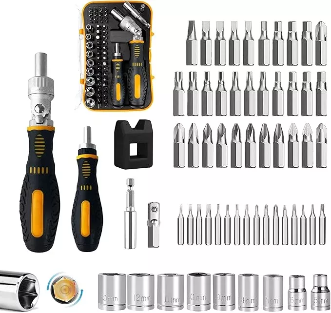 61 PCS Ratchet Screwdriver Set with Bits,Socket Wrench Set,Small Precision Screwdriver Set,Tool Set with Rotatable Ratchet Handle and Storage Case for Women, Men, DIY, Home Repair