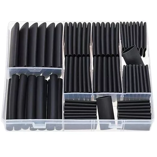 74PCS 1 3/4 5/8 1/2 3/8 Inch 3:1 Heat Shrink Tubings Assortment Kit Heavy Duty Dual-Wall Adhesive Lined Waterproof Marine Grade Black