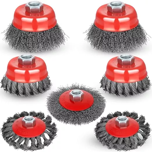 7pcs Wire Wheel for 4 1/2 Angle Grinder Wire Wheel Brush Cup Set with Threaded Arbor, Angle Grinder Wire Wheel for Rust, Corrosion, Paint Removal