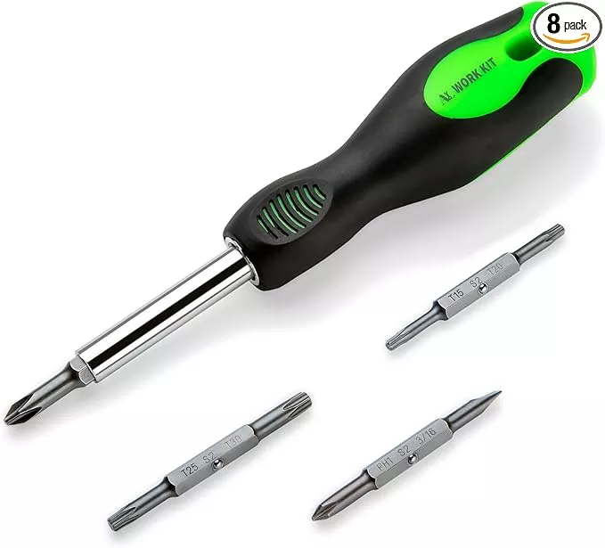 8-in-1 Multi-bit Screwdriver Set Tool All in One, Portable Multi-Purpose Screwdriver, Slotted/Philips/Pozi/Torx/Square,Nut Driver