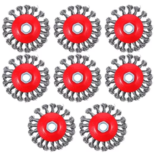 8 Pack 4 Inch Wire Wheels for Angle Grinder, Wire Brush Wheel for 4 1/2 Angle Grinder, Twist Knotted Carbon Steel Angle Grinder Wire Wheel with 5/8" Thread Arbor