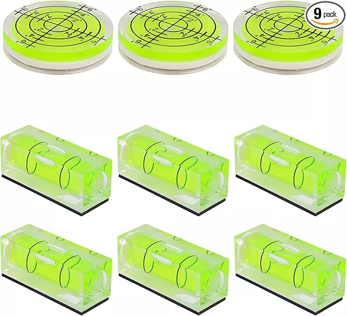 9pcs Small Bubble Spirit Level, Square & Round Circular Bubble Level Mini Magnetic Spirit Leveler Measure Tool for Leveling Phonograph Turntable Camera Tripod Drill