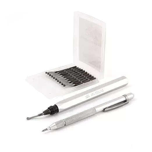 AFA Tooling - Deburring Tool with 11 High Speed Steel Swivel Blades and Tungsten Carbide Scribe - Works on Metal, Resin, PVC Pipes, Copper, Plastic and 3D Printed Edges - Plumbing & 3D Printing Tool