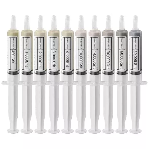 Angerstone 40% Concentration Diamond Polishing Compound Kit of 10 Lapping Compound 80,000 to 450 Grit, Professional Stropping Compound for Metal Jewelry Glass Resin Marble Watch Diamond Paste