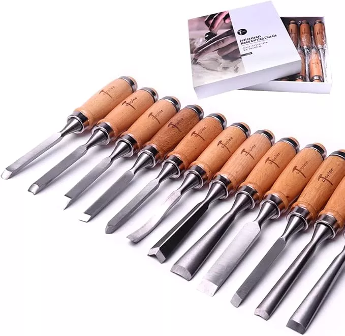 ATOPLEE 12pcs Wood Carving Tools for Woodworking,Professional Wood Chisel Set with Premium Case and Roll Up Bags for Carpenter Craftsman Gift in Most Wood Carving Project