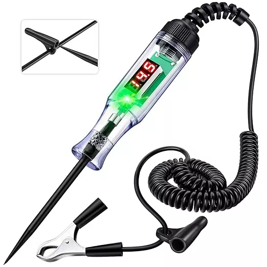 Automotive Test Light with 3-48V LED Digital Display, Circuit Tester Automotive with Voltmeter and Dual Color Polarity Indicator Light, Electrical Voltage Test Pen with Sharp Stainless Probe