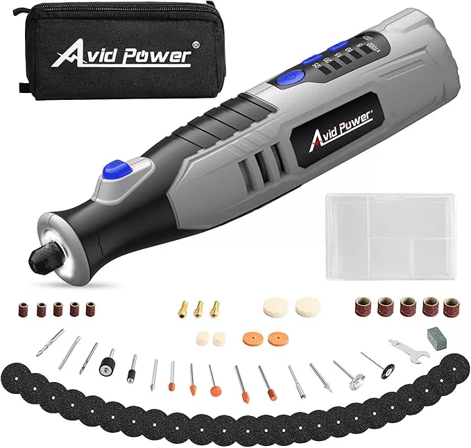 AVID POWER Cordless Rotary Tool 2.0 Ah 8V Rechargeable Rotary Tool, 4 Front LED Lights, 5 Speeds, 60 Pcs Rotary Accessories with Bag for Carving, Engraving, Sanding, Polishing and Cutting - Red