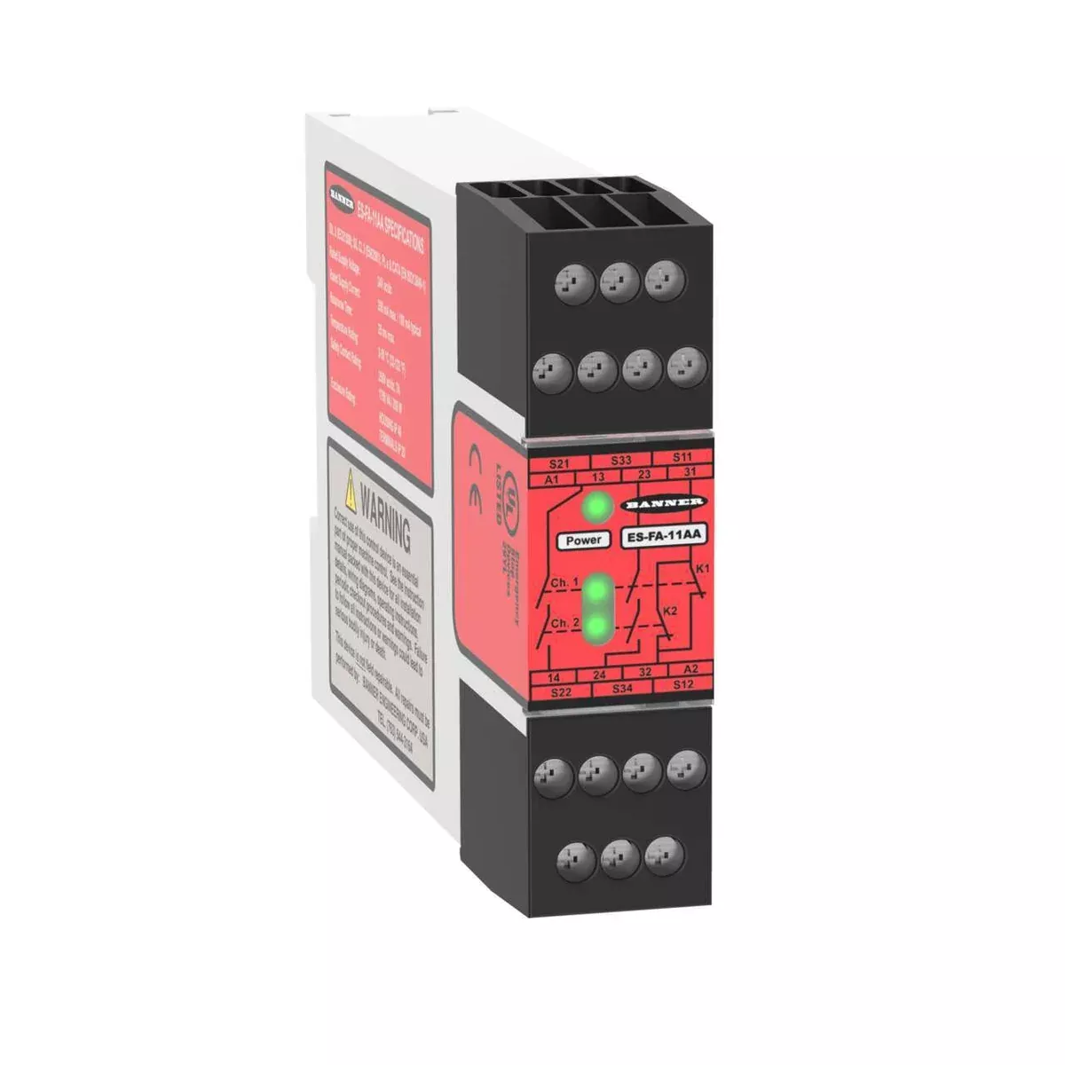 Banner 02628 | ES-FA-11AA | Safety Relay Module for E-Stop/Rope Pull/Interlock