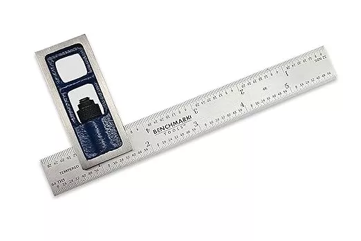 Benchmark Tools 388169 6 inch Precision Double Square 4R Graduations Accurate to +/- 0.002 inch Over Length of Blade Hardened Stainless Steel Blade (6" Double Square)