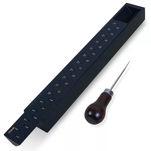 Black Book Binding Cradle, Wood Bookbinding Punching Cradle with an Awl, Bamboo Signature Punching Cradles with Piercing Guide 10 mm Hole Spacing, Portable Book Binding Tools Kits for Book DIY Crafts