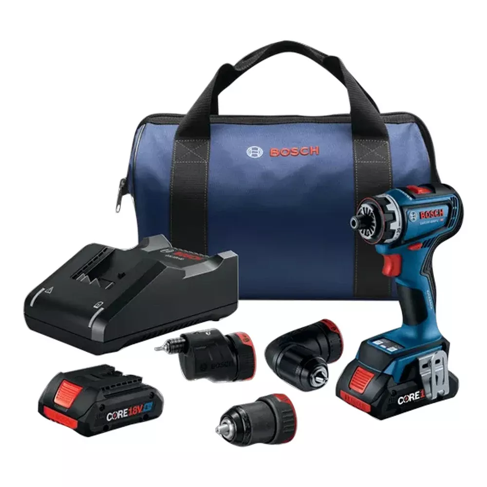 Bosch Power Tools 18V Drill/Driver with 5-In-1 Flexiclick System and (2) CORE18V 4 Ah Advanced Power Battery GSR18V-800FCB24