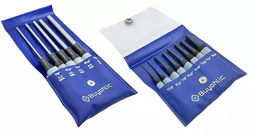 Buyohlic Drive Pin Punch Set with Knurled Grip and Protective Vinyl Case (Set of Both)