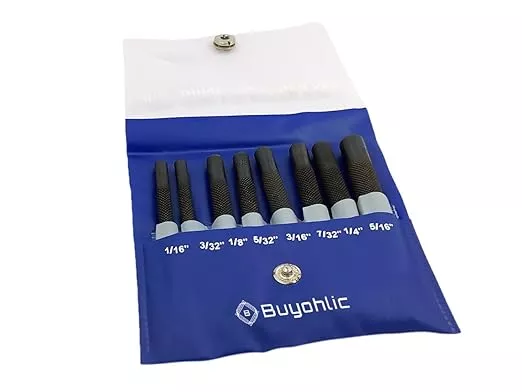 Buyohlic Drive Pin Punch Set with Knurled Grip and Protective Vinyl Case (Short Pin Punch)