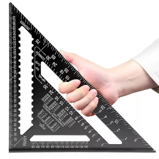 Carpenter Square 12-inch Layout Tool Alloy Metal Triangle Ruler Protractor,Black(MER)