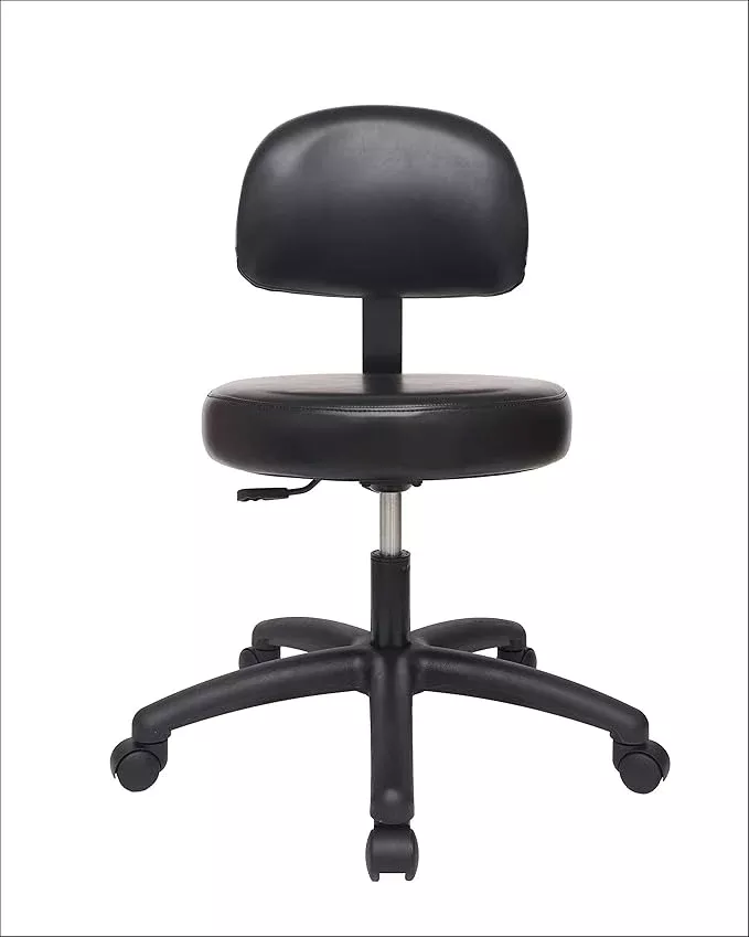 Chair Master Round Vinyl Chair/Stool-Black-for Garage, Counters, Shop, Kitchen, Computer Desks, Drafting Tables. Easy to Clean! (Glides, Tall Bench/Drafting 24"-34")