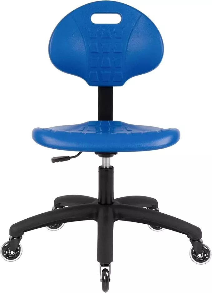 Chair Master Table Height Chair/Stool-Easy to Clean! Deluxe Ergonomic Polyurethane Chair. 5" of Height Adj (15.5"-20.5") 450 lb Capacity. Automotive, Lab, Garage, Home, Office (Self Braking, Black)
