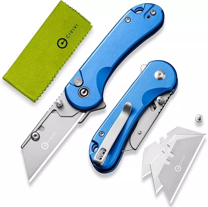 CIVIVI Folding Utility Knife Box Cutter, Elementum Utility Pocket Edc Knife with 3Pcs Extra Razor Blades, Three Ways to Open, Ideal Gifts for Men Women C23039B-3